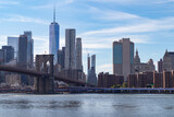 Fototapeta Miasta - Beautiful Lower Manhattan Skyline and the Brooklyn Bridge along the East River in New York City