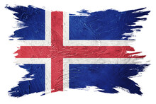 Grunge Iceland Flag. Iceland Flag With Grunge Texture. Brush Stroke.