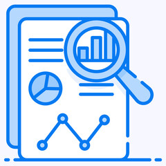 
Data chart under magnifying glass denoting business report analysis icon
