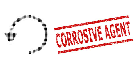 Rotate ccw halftone dotted vector and Corrosive Agent dirty stamp seal. Seal includes Corrosive Agent title between parallel lines.