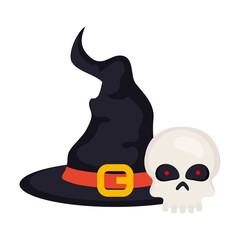 Wall Mural - halloween, skull with hat witch on white background vector illustration design