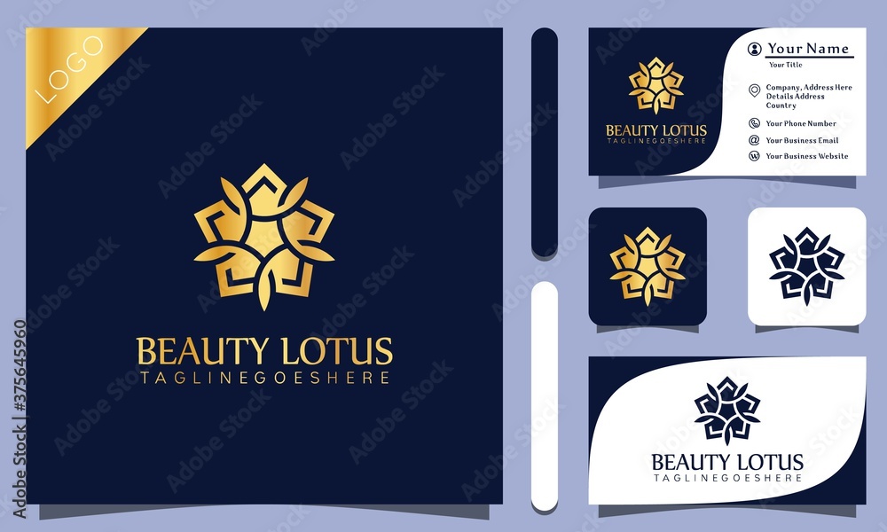 Golden beauty lotus luxury logos design vector illustration with line ...