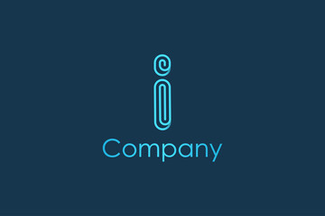 Poster - Simple Initial Letter I Logo. Blue Monogram Linear Rounded Clip Style with Dot isolated on Blue Background. Usable for Business and Branding Logos. Flat Vector Logo Design Template Element