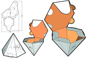 Pyramidal Box and Die-cut Pattern. The .eps file is full scale and fully functional. Prepared for real cardboard production. The .eps file is full scale and fully functional.