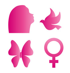 Sticker - set icons, symbol of world breast cancer awareness vector illustration design