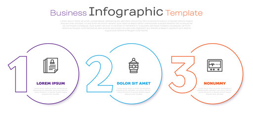 Sticker - Set line Death certificate, Funeral urn and Beat dead in monitor. Business infographic template. Vector.