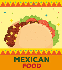 Poster - mexican food poster with delicious taco vector illustration design