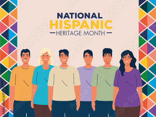 Fotografía national hispanic heritage month with group of people multiethnic vector illustr