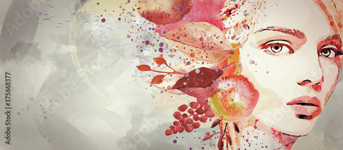 Obrazy różowe  jesien-akwarela-streszczenie-portret-dziewczyny-tlo-moda