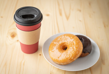 Sticker - doughnut with coffee in paper cup