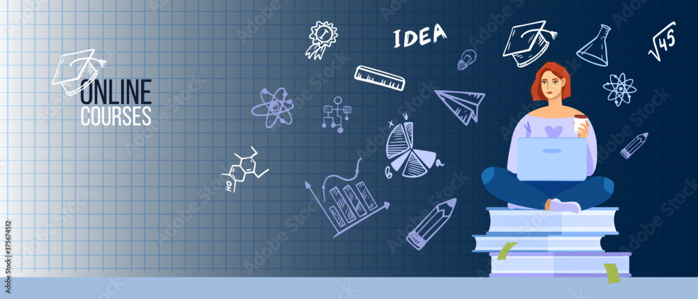 Online education or university vector concept with female student ...