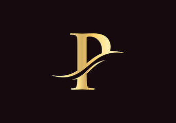 Wall Mural - P Logo for luxury branding. Elegant and stylish design for your company in gold color.