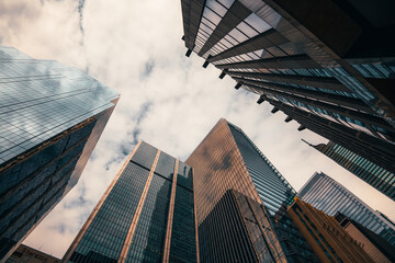 Office buildings tall up to the sky in the financial district in downtown Toronto Ontario Canada.