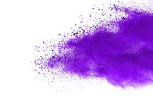 Explosion Of Purple Powder Isolated On White Background. 