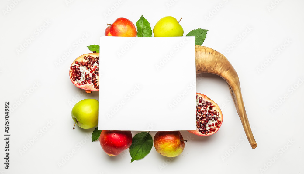 Composition for Rosh Hashanah (Jewish New Year) on white background