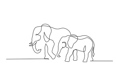Wall Mural - elephant with baby symbol. one line drawing