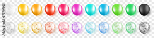 Fotomural Colorful party balloons with confetti set on transparent background isolated vec