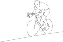 One Line Drawing Or Continuous Line Art Of A Bicycle Athlete. Vector Illustration.