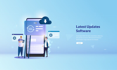 Installing the latest update software on mobile application concept