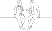 Continuous One Line Drawing Of Two Sitting Men Talking