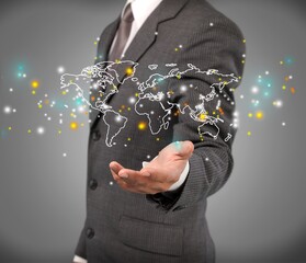 Poster - Businessman hands holding digital map in palms