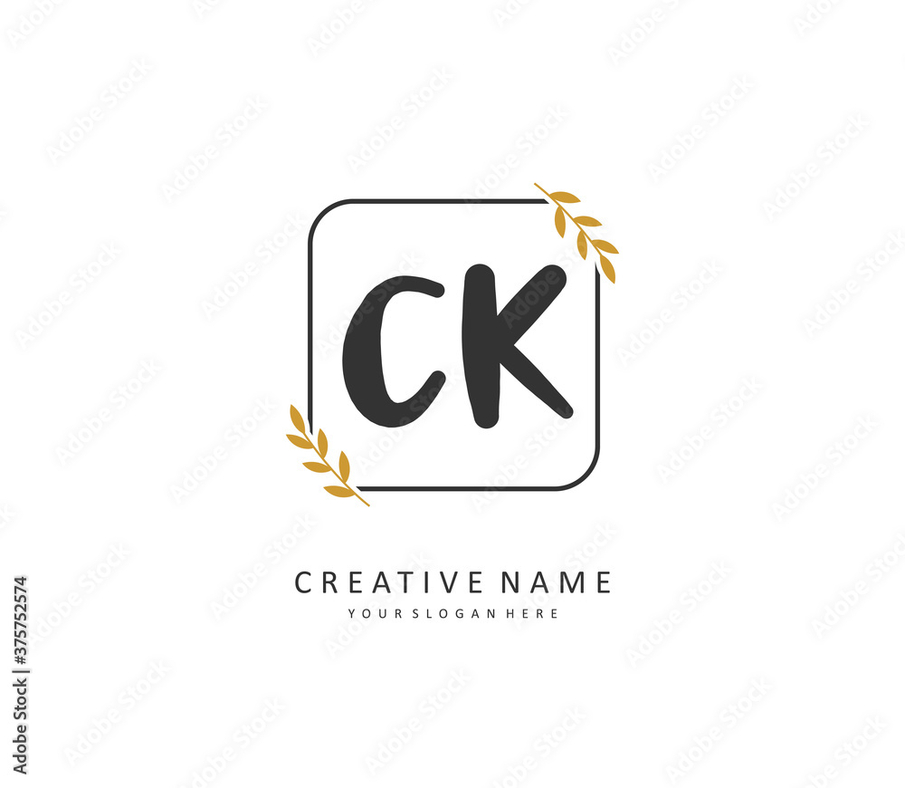 C K CK Initial letter handwriting and signature logo. A concept ...