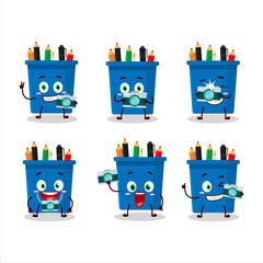 Poster - Photographer profession emoticon with office pencil stand cartoon character