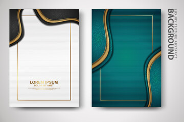 Vector two set of cover design template with luxury and elegant wave, circle and overlap layers background with glitters effect. Realistic textured on background