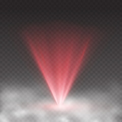 Wall Mural - red scanner or laser effect with white mist. glowing stage light ray isolated on transparent backgro