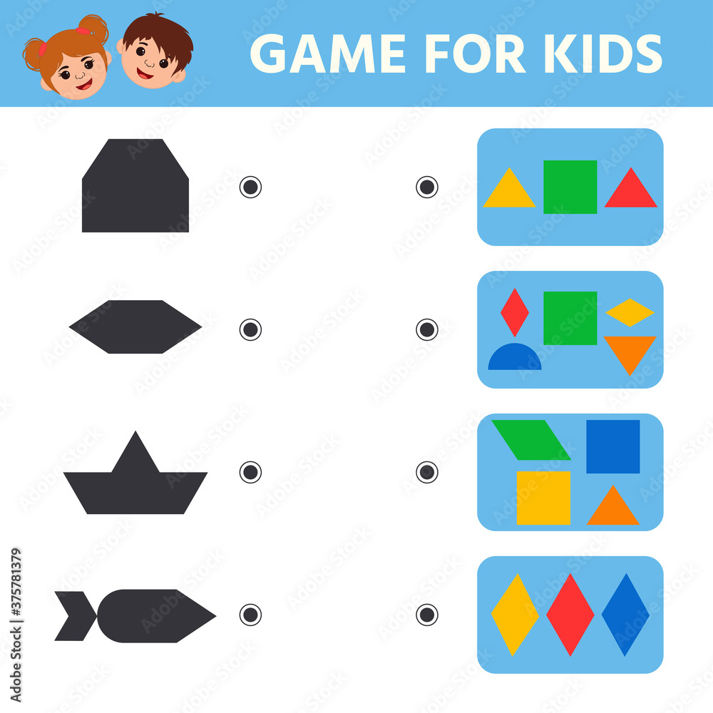 Education logic game for preschool kids. Connect the details and ...