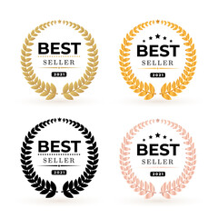 Poster - Set of awards Best Seller badge logo design. Golden and black winner Best Seller vector illustration. Isolated on white background.