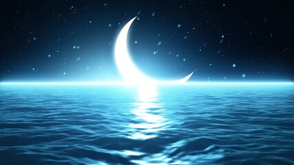 Wall Mural - 3d loopable animation background of half moon and sea.