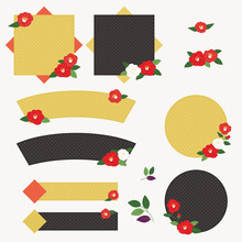 Japanese Style Banner Design Set  With Camellia Flowers
