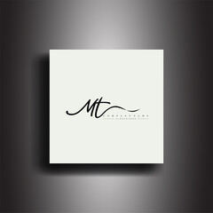 Sticker - MT Signature style monogram.Calligraphic lettering icon and handwriting vector art.