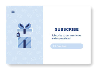 Poster - subscription to newsletter, news, offers, promotions. gift with bow. web template. subscribe. follow