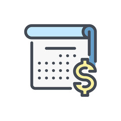 Poster - Calendar and Dollar color line icon. Finance Calendar vector outline colorful sign.