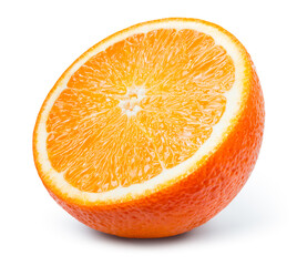 Wall Mural - Orange half isolated. Cut orange slice isolate. Orange fruit half on white. With clipping path. Full depth of field.