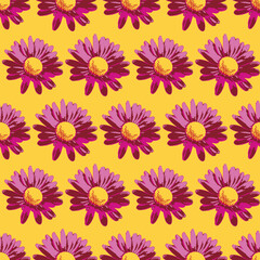 Poster - Lot of Vector daisies repeat pattern print background
