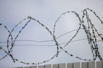 barbed wire on a fence, close up