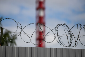 barbed wire on a fence, close up