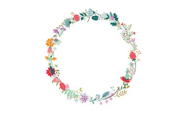 Wall Mural - flowers wreath on white background