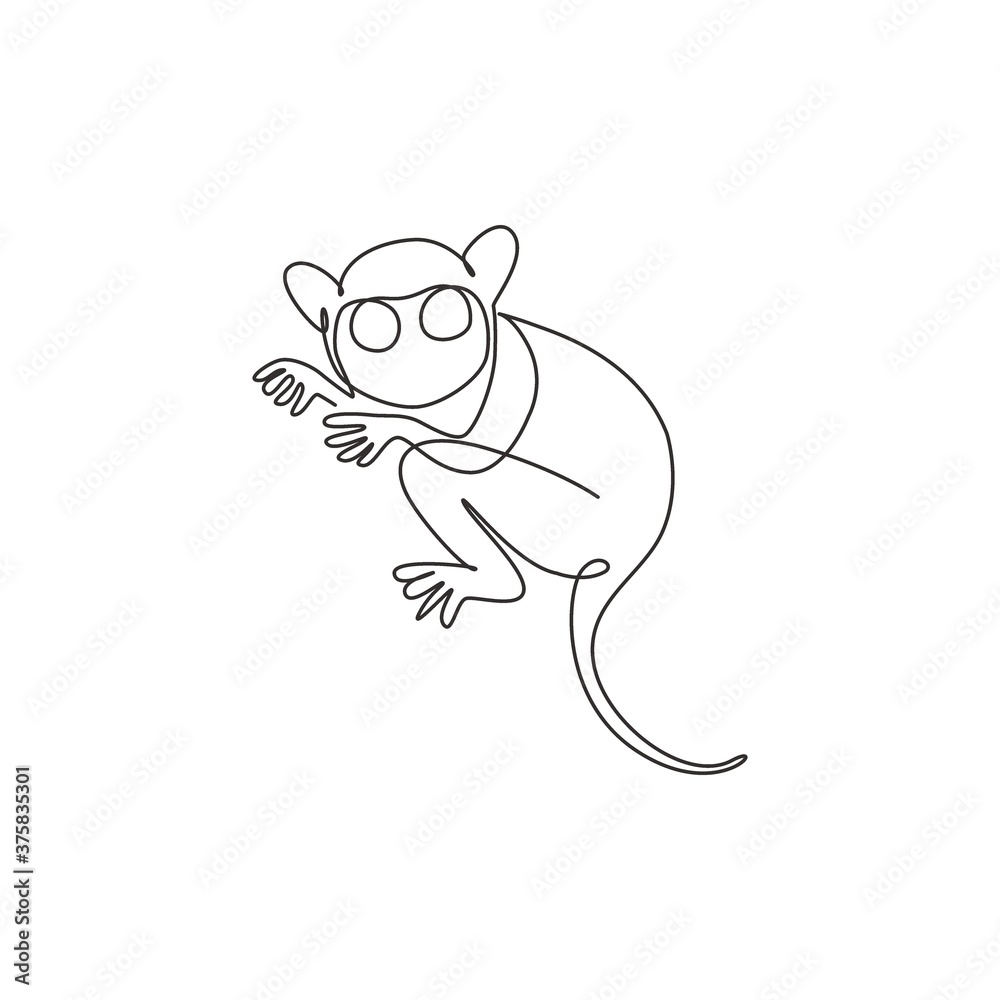 One continuous line drawing of cute tarsier for company logo identity ...