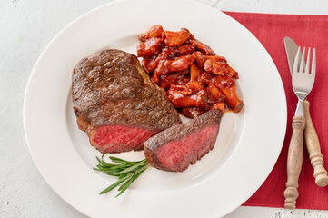 Canvas Print - Steak ribeye with mushroom stew