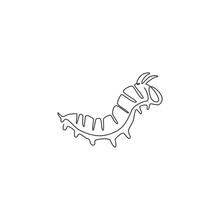Single One Line Drawing Of Beauty Caterpillar For Company Logo Identity. Eating Machines Insect Mascot Concept For Pest Control Service Icon. Modern Continuous Line Draw Design Vector Illustration