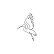 One single line drawing of adorable ibis for foundation logo identity. Long down curved beak bird mascot concept for conservation park icon. Modern continuous line draw design vector illustration