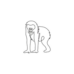 Poster - One continuous line drawing of cute mandrill for company logo identity. Big exotic monkey mascot concept for national zoo icon. Modern single line draw design vector graphic illustration