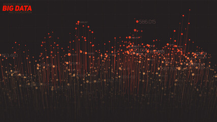 Poster - Vector abstract 3D big data visualization. Futuristic infographics aesthetic design. Visual information complexity. Intricate data threads plot. Social network or business analytics representation.