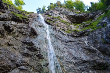 Beautiful rocky Nixenfall during summer in salzkammergut near Attersee in Austria