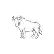 Single continuous line drawing of sturdy wildebeest for organisation logo identity. Big gnu mascot concept for national safari park icon. Modern one line draw design vector graphic illustration