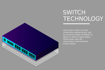Poster - Isometric Switch with Up link Port Vector Illustration
